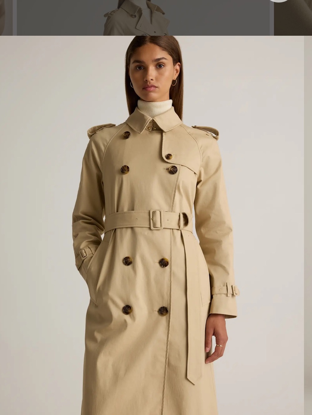 NWT QUINCE Comfort Stretch Long Trench Coat Double-Breasted Light Khaki 9553 - Picture 9 of 16